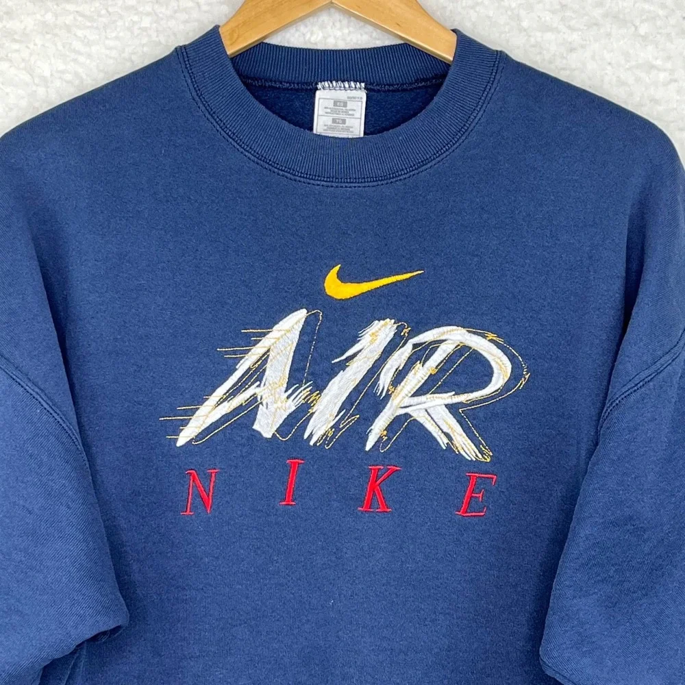 Nike Air Kids Sweatshirt Navy Blue Embroidered Logo Pullover Crewneck Vintage XL